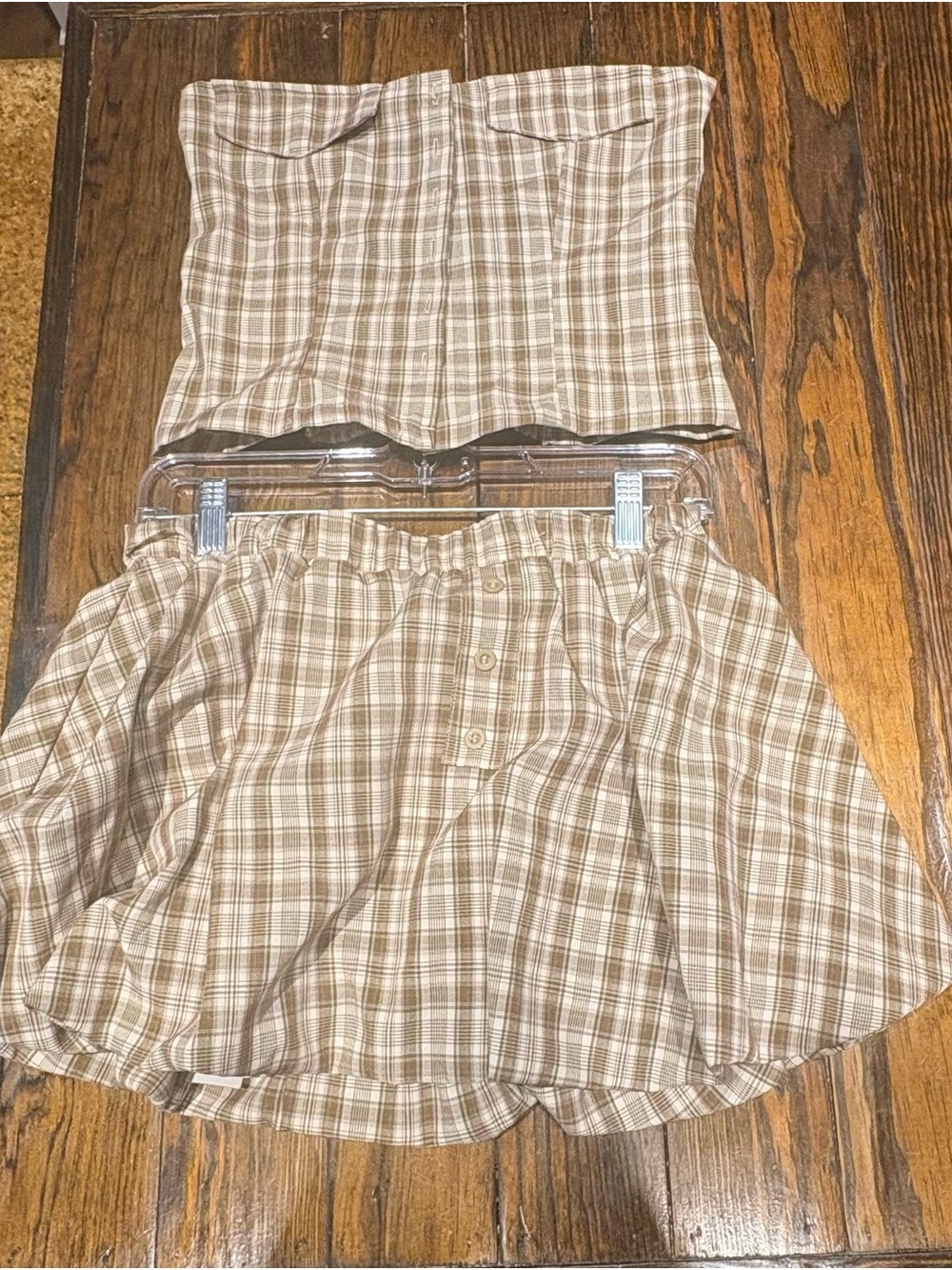 Misguided brand Plaid Brown High-Waist Mini Skirt - strapless top new with tags